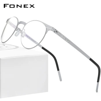 FONEX Zliatiny Okuliare Rám Mužov Ultralight Ženy Okrúhle Okuliare Retro Optické Rám Predpis kórejský Screwless Okuliare F1023