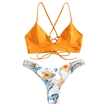Plavky ženy, plavky, bikiny 2020 WWomen Bikini Rezaných kvetov Dve Kus Plavky Kľučky Plavky, plážové oblečenie maillot de bain femme