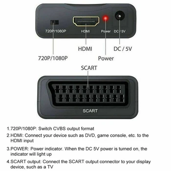 1080p Scart na kompatibilný s HDMI Scaler Prevodník Analógového na Digitálne Video Audio Adaptér Upscale AV Signálu pre HDTV DVD Prehrávač