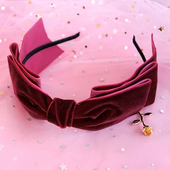 Princezná sladké lolita hairband Pôvodné klasické zamatovo hlavový most prívesok tmavé červené víno luk Lolita hairband módne ženy YYJ042