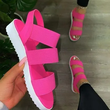 Dámske Topánky 2021 Veľké Veľkosti Nové Topánky Ženy Platformu Polovice Podpätky Típat Prst Dámy Sandále Slip-On Vonkajšie Chôdza Sandalias Mujer