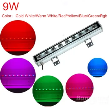 9 wattov vonkajšie svietidlo LED flood light IP65 LED wall washer žiarovka 12V 24V AC85-265V biela červená žltá modrá zelená rgb wall washer