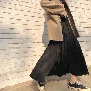 FINEWORDS 2021 Jar Béžová Skladaná Sukňa Ženy Vintage kórejskej Strany Midi Sukne Japonský Kawaii Streetwear Bežné Dlhé Sukne