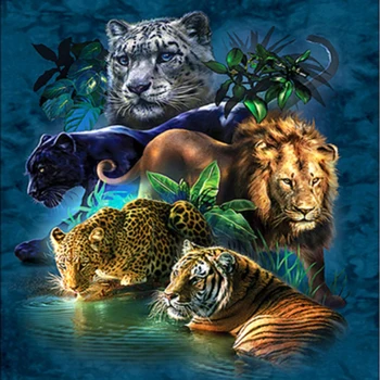 Diamond Maľovanie Na Plné Kolo Vŕtať Výšivky Umenie Zvierat Obrázok Tiger, Lev, Leopard Mozaiky Cross Stitch Súpravy, Dekorácie Paiting