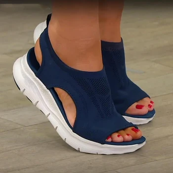 Dámske Sandále Oka Duté Dámske členkové Topánky Kliny Platformu Farbou Otvorené Prst Slip-On Ženská Obuv Plus Veľkosť 45 Nové