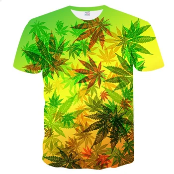Prírodné buriny v pohode jasne zelené buriny listy úplne vytlačený 3D T-shirt pohode unisex tričko T-shirt lete svalov prívesok