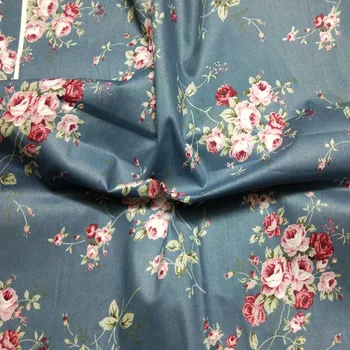 Vintage Blue Kvitnúce Ruže, Pivónia Kvet & Polka Dot Vytlačené Na Bavlnenej Tkaniny 50x160cm Textílie patchwork prešívanie posteľná bielizeň cushio