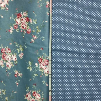 Vintage Blue Kvitnúce Ruže, Pivónia Kvet & Polka Dot Vytlačené Na Bavlnenej Tkaniny 50x160cm Textílie patchwork prešívanie posteľná bielizeň cushio