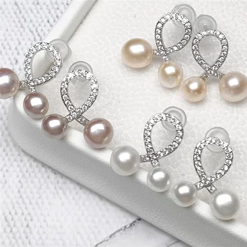 Kórea Nové Bowknot Jednoduché Prírodné Sladkovodné Perly Stud Náušnice pre Ženy, Luxusné Lesklé Crystal Svadobné Svadobné Náušnice Šperky