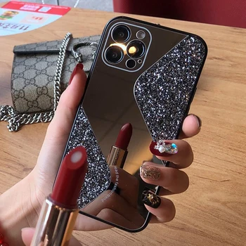 Luxusný Lesk Bling make-up Zrkadlo Telefón puzdro pre IPhone 12 11 Pro Max Mini X XS XR 8 7 6 Plus SE 2 2020 Shockproof Kryt Funda