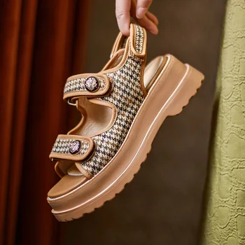 Veľká veľkosť 34-42 módne letné ženy sandále hrubé vysoké podpätky platformu dámy topánky pohodlné pracky šaty strany ležérne topánky