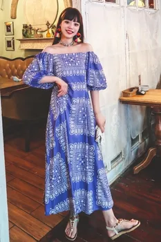Módne retro totem tlač šaty 2021 lete elegantné dámske lístkového rukáv jeden-ramenný dovolenku bežné šaty Vestidos