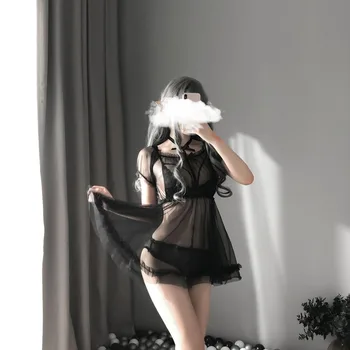 Sexy Nightdress Slúžka Anime Cosplay spodné Prádlo, spodná Bielizeň Oka Pohľadu Čipky Oka Visí na Krku Podprsenka Lístkového Rukáv Topy a Nohavice
