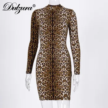Dulzura 2019 jeseň zima ženy mini balík hip šaty krátke leoparda, tigra zviera tlače bodycon sexy clubwear strany oblečenie, streetwear
