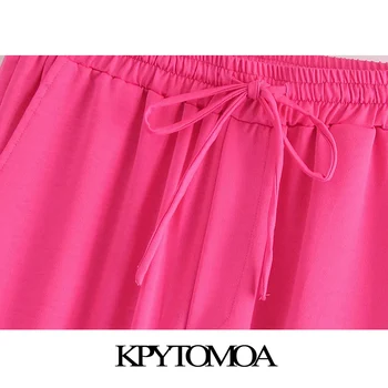 KPYTOMOA Ženy 2021 Elegantný Módy Bočné Vrecká Voľné Kovanie Nohavice Vintage Vysoko Elastické Šnúrkou Pás Ženské Nohavice Mujer