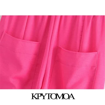 KPYTOMOA Ženy 2021 Elegantný Módy Bočné Vrecká Voľné Kovanie Nohavice Vintage Vysoko Elastické Šnúrkou Pás Ženské Nohavice Mujer