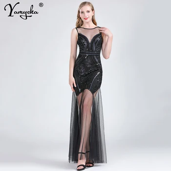 Sexy Vidieť cez Backless maxi Sequin strany Letné šaty žien vintage elegantné bodycon šaty prom večerné šaty vestidos 2021