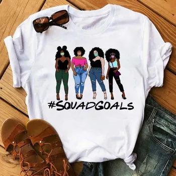 Maycaur Kawaii Čierne Dievčenské Tričko Ženy Zábavné Čierne Africké Kučeravé Vlasy Dievča Tees Móde Cartoon T-shirt Estetické Tričko Žena