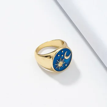 Móda Blue Galaxy Prstene pre Mužov Trendy Sun Moon Krúžok Hviezdy, Mesiac, Vesmír, Prsteň, Šperky pre Ženy