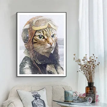 Letec Mačka Diamond Maľovanie Kolo Plné Vŕtanie Nouveaute DIY Mozaiky Výšivky 5D Cross Stitch Zvierat Vzor Kreslených