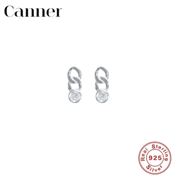 Canner Pendientes Plata 925 Náušnice Pre Ženy Reťazca Crystal Zirkón Stud Earings Kórejský Šperky Geometrické Piercing Aretes W5