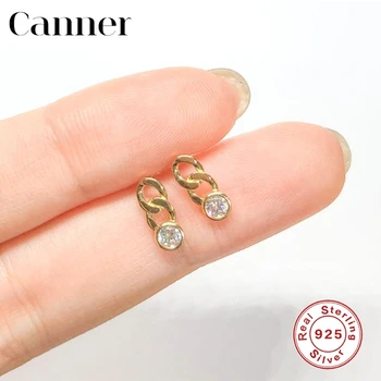 Canner Pendientes Plata 925 Náušnice Pre Ženy Reťazca Crystal Zirkón Stud Earings Kórejský Šperky Geometrické Piercing Aretes W5