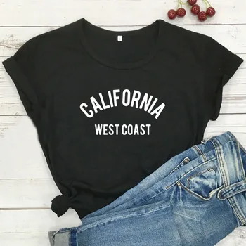 Kalifornia Západnom Pobreží Letné Tričko Ženy tričká Krátky Rukáv Bavlnené Tričko Ženy Black Camiseta Mujer Roztomilý T Shirt Femme Top