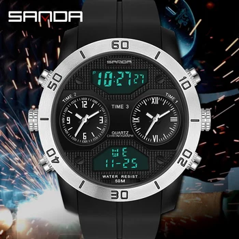 SANDA 2021 Nové Módne Hodinky Mužov Šport Quartz Vojenské Náramkové hodinky LED Jasný Digitálny Nepremokavé pánske Hodinky Relogio Masculino