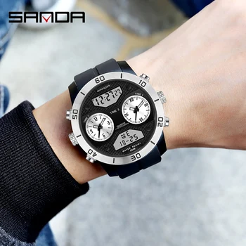 SANDA 2021 Nové Módne Hodinky Mužov Šport Quartz Vojenské Náramkové hodinky LED Jasný Digitálny Nepremokavé pánske Hodinky Relogio Masculino