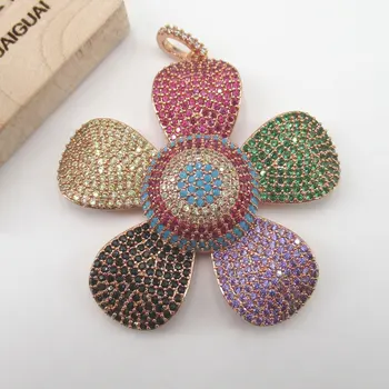 APDGG 48x48mm Farebné Kvetinové pozlátené kubický zirkón CZ Spevnené Konektor Charms náhrdelník s príveskom, Šperky DIY Šperky Zistenia