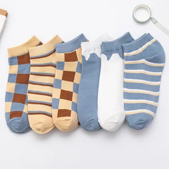 6 Párov Pack Čisté Bavlnené Ponožky Ženy Lete Bežné Prekladané Dievča Loď Ponožka Priedušná Športové Ponožky Módne Jogy Krátke Ponožky, Papuče