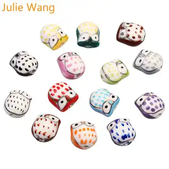 Julie Wang 5 KS Keramické Korálky Sova Multicolor Vtákov, Zvierat, Porcelán Dištančné Korálky Náramok Náhrdelník Šperky, Takže Príslušenstvo