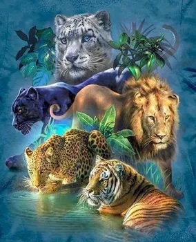 Div 5D Tiger, Leopard, Lion River Listy List Plný Diamond Maľovanie cross stitch súpravy umenie Zviera 3D farba diamanty