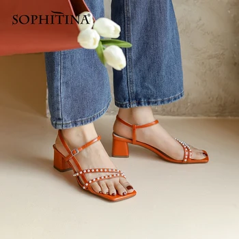 SOPHITINA dámske Topánky Sandále Lete pravej Kože Štvorcové Prst Strán Nový Pearl Módne Pevné Priedušná Sandále 2021 FO176