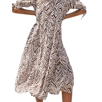 2021 Letné Šaty dámske Dlhé Vintage Šifón Tričko Vestidos Largos Dámy Bežné Prekladané Midi Jeseň Šaty Plus Veľkosť Šaty