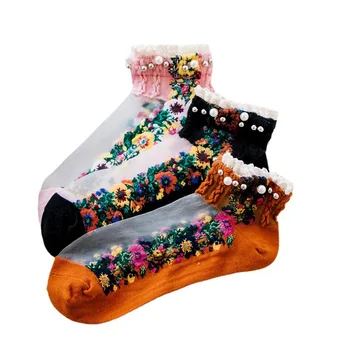 Letné Bežné Čipky Oka Členkové Ponožky Pre Ženy Patchwork Jar Pančuchový Tovar Retro Ponožky Kvetinový Zábavné Ponožky Vintage Krátke Ponožky