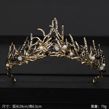 Vintage Barokový Kráľovná Tiara Svadobné Koruny Svadobné Diadem Gold Crystal Drahokamu Hlavu Šperky Headpiece Svadobné Doplnky Do Vlasov