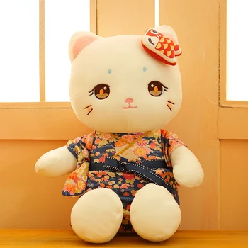 Kawaii Sakura Mačka Oblečenie pre Bábiky Cartoon Zvierat Plyšové Hračky Roztomilý Japonskom Anime Kimono Mačka Dieťa Vankúše Mäkká plyšová Darček pre Dievčatá