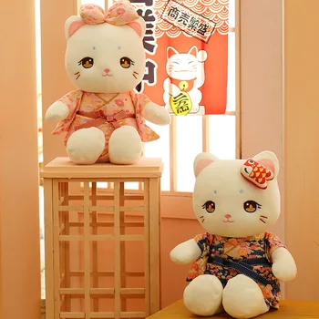 Kawaii Sakura Mačka Oblečenie pre Bábiky Cartoon Zvierat Plyšové Hračky Roztomilý Japonskom Anime Kimono Mačka Dieťa Vankúše Mäkká plyšová Darček pre Dievčatá