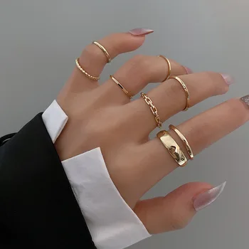 Minimalizmus Zlatá Farba Kolo Geometrické Prst Krúžky, Sada pre Ženy 2021 Klasický Kruh Otvorený Krúžok Spoločné Krúžok Ženské Šperky