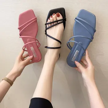Nové Papuče Ženy Lete 2021 kórejská Verzia Nového Námestia-Ploché prst-náklon Candy Farby, Módne Vonkajšie Nosiť Sandále, Papuče