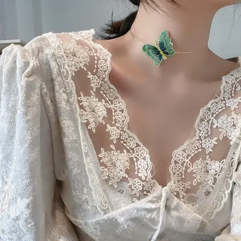 MENGJIQIAO kórejský Módne Handričkou Motýľ Kovový Kruh Choker Šperky Pre Ženy Girs Elegantný Náhrdelník Bijoux Colares Dary
