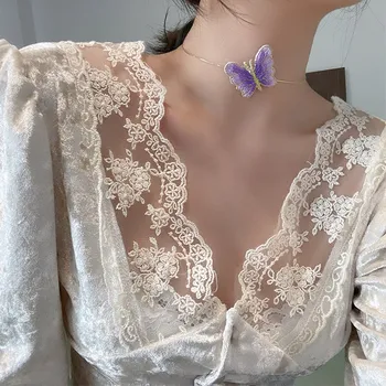 MENGJIQIAO kórejský Módne Handričkou Motýľ Kovový Kruh Choker Šperky Pre Ženy Girs Elegantný Náhrdelník Bijoux Colares Dary