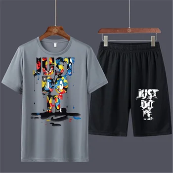 Conjunto de ropa deportiva para hombre, chándal de marca de ocio la moda, chándal de manga corta, conjuntos de 2 piezas, 2021