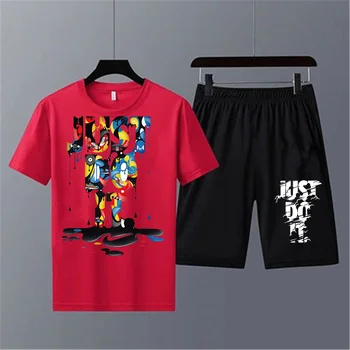 Conjunto de ropa deportiva para hombre, chándal de marca de ocio la moda, chándal de manga corta, conjuntos de 2 piezas, 2021