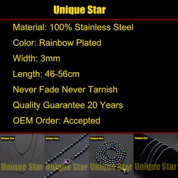 3ks/veľa 3mm Nehrdzavejúcej Ocele Rainbow Á Loptu Perličiek Základného Reťazca Náhrdelník Veľkoobchod Diy Šperky Robiť Základné Reťaze
