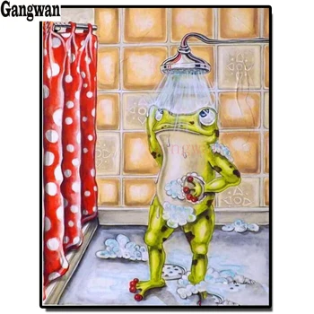 DIY 5D Diamond Maľovanie kúpeľňa žaba Plné námestie kolo diamond Cross Stitch Mozaiky Drahokamu cartoon zvierat Domova Obrázok