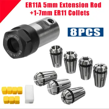 7Pcs ER11 1-7mm Jar Collets s ER11A 5mm Hriadeľa Motora Držiteľ Predĺženie Tyče