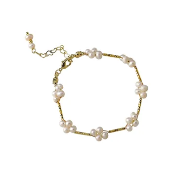 LOVOACC Elegantné Prírodné Sladkovodné Perly Kvety Náhrdelníky pre Ženy, Dievča, Zlatá Farba Tenké Reťazca Choker Náhrdelník Svadobné Šperky