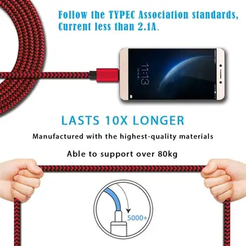 USB Typu C Kábel pre Xiao Mi 8 Typ-C Kábel Linka pre Huawei P20 Pro Nabíjací Kábel pre Samsung Galaxy S8 Extra Dlhé